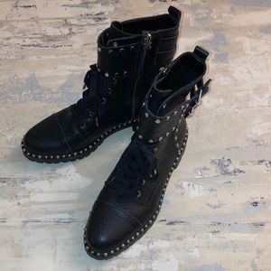 Sam Edelman Leather Studded Jennifer Lace-Up Ankle Boots